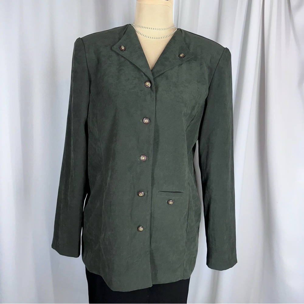 Vintage Maren‎ Blazer Jacket Sz 8 Olive Green Faux Suede Button Front Old Money